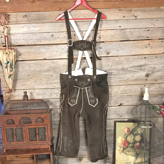 Embroidered Suede Lederhosen with Suspenders