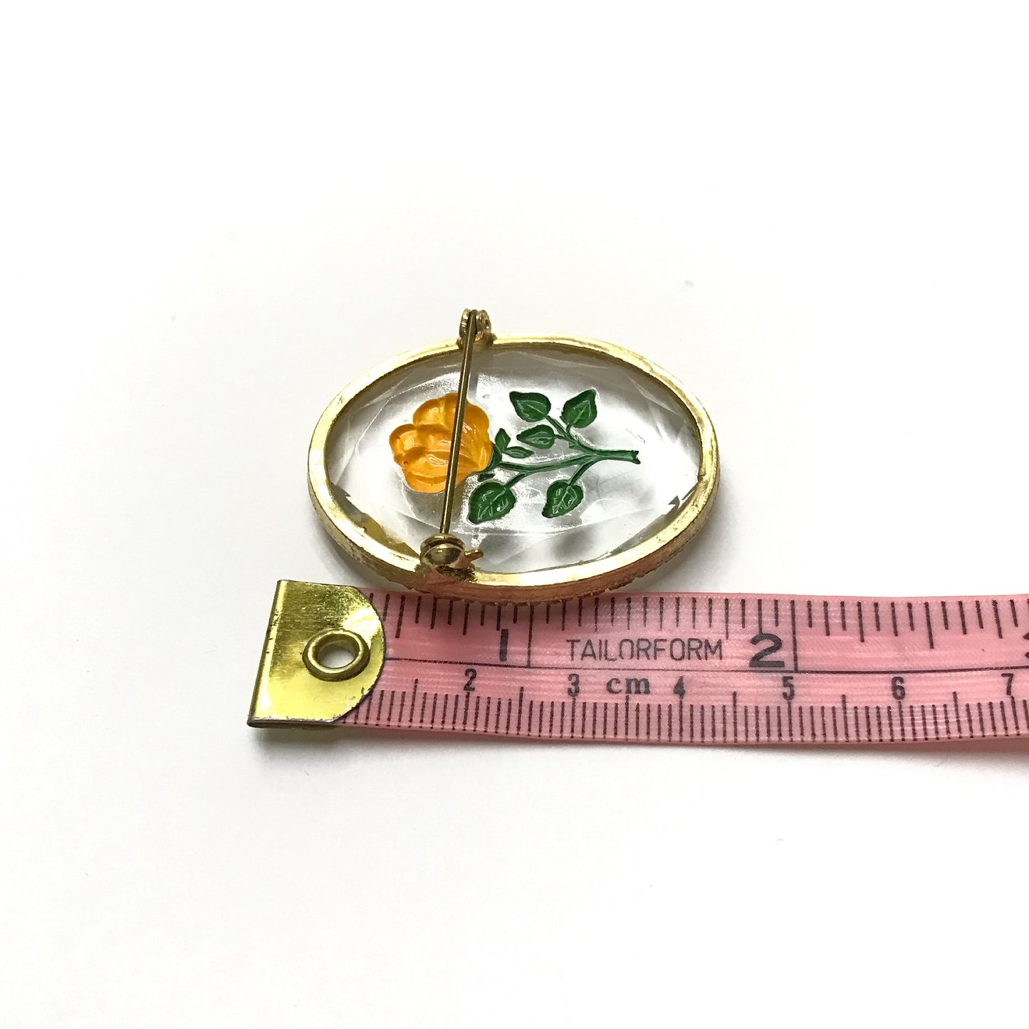 Vintage Glass Intaglio Yellow Rose Brooch