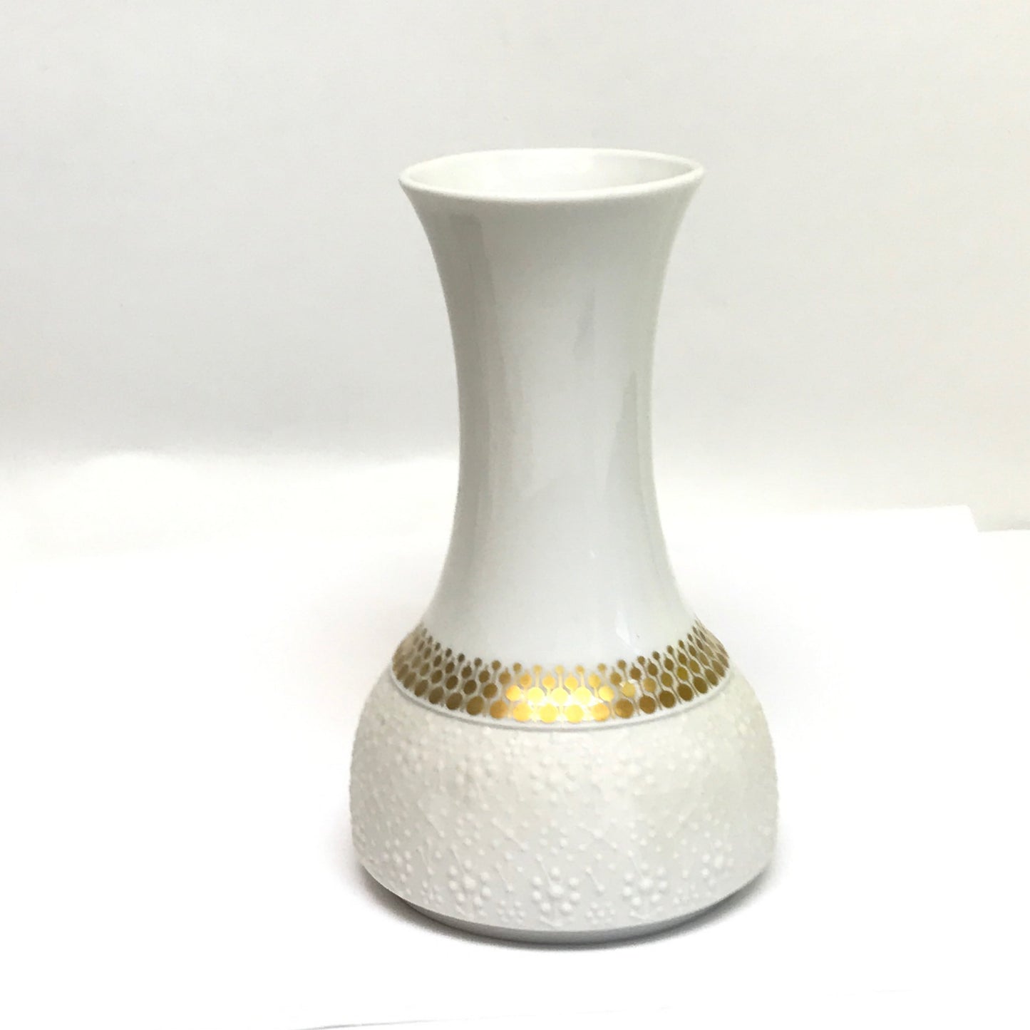 Thomas of Rosenthal White Vase with Gold Accents and Textured Base, 6.5 inches