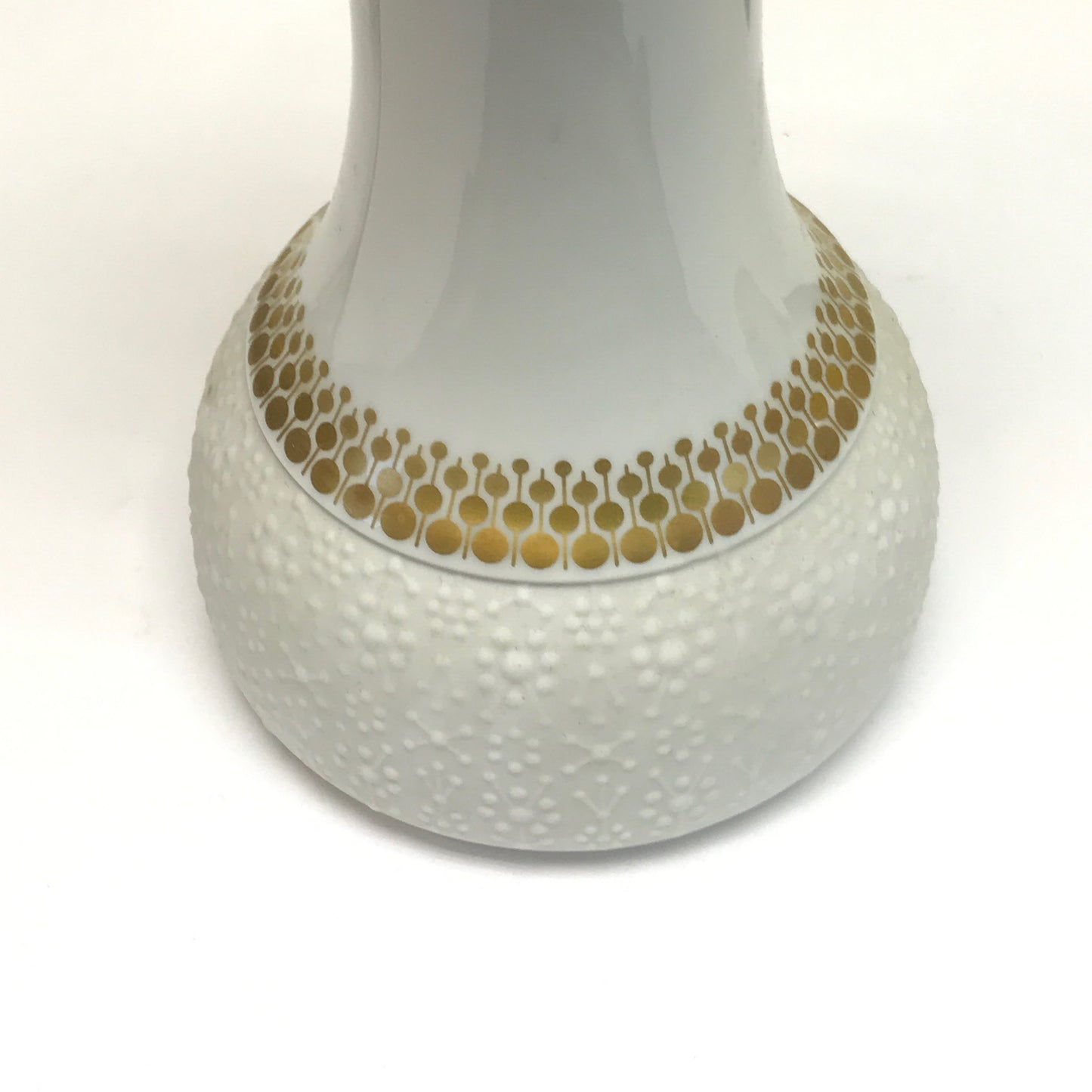 Thomas of Rosenthal White Vase with Gold Accents and Textured Base, 6.5 inches