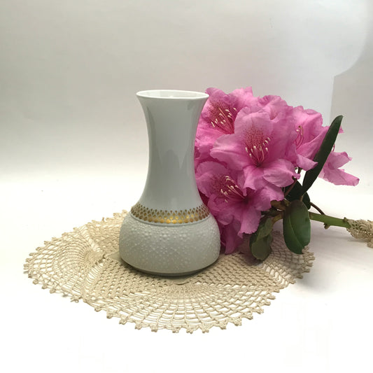 Thomas of Rosenthal White Vase with Gold Accents and Textured Base, 6.5 inches