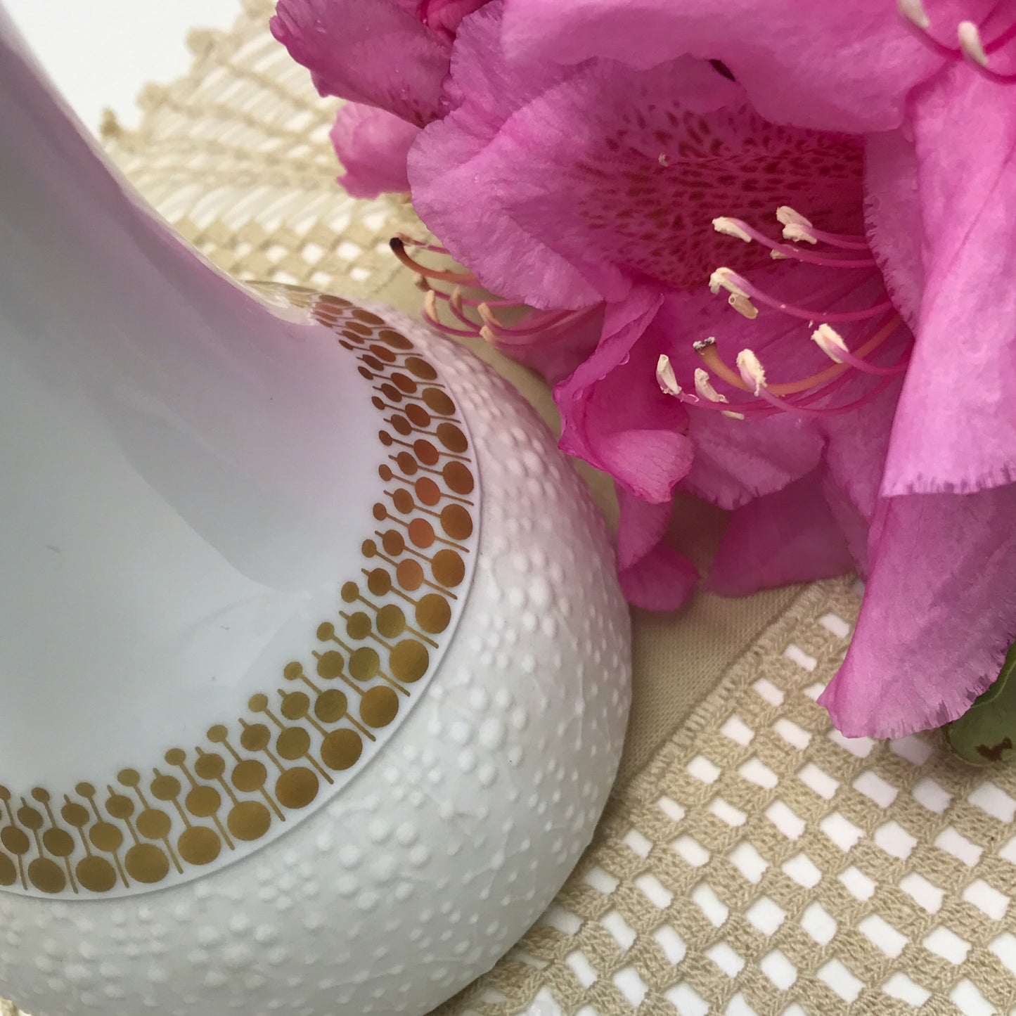 Thomas of Rosenthal White Vase with Gold Accents and Textured Base, 6.5 inches
