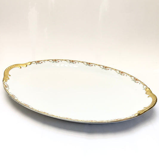 Limoges Vignaud Porcelain Platter 14” X 10” Oval with Gold Accents
