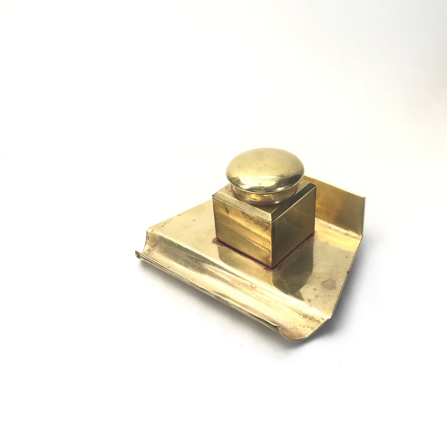 Vintage Brass Plated Copper Inkwell with Glass Liner, Military Style Fountain Pen Inkwell, SIGNIFICANT WEAR and DISTRESS