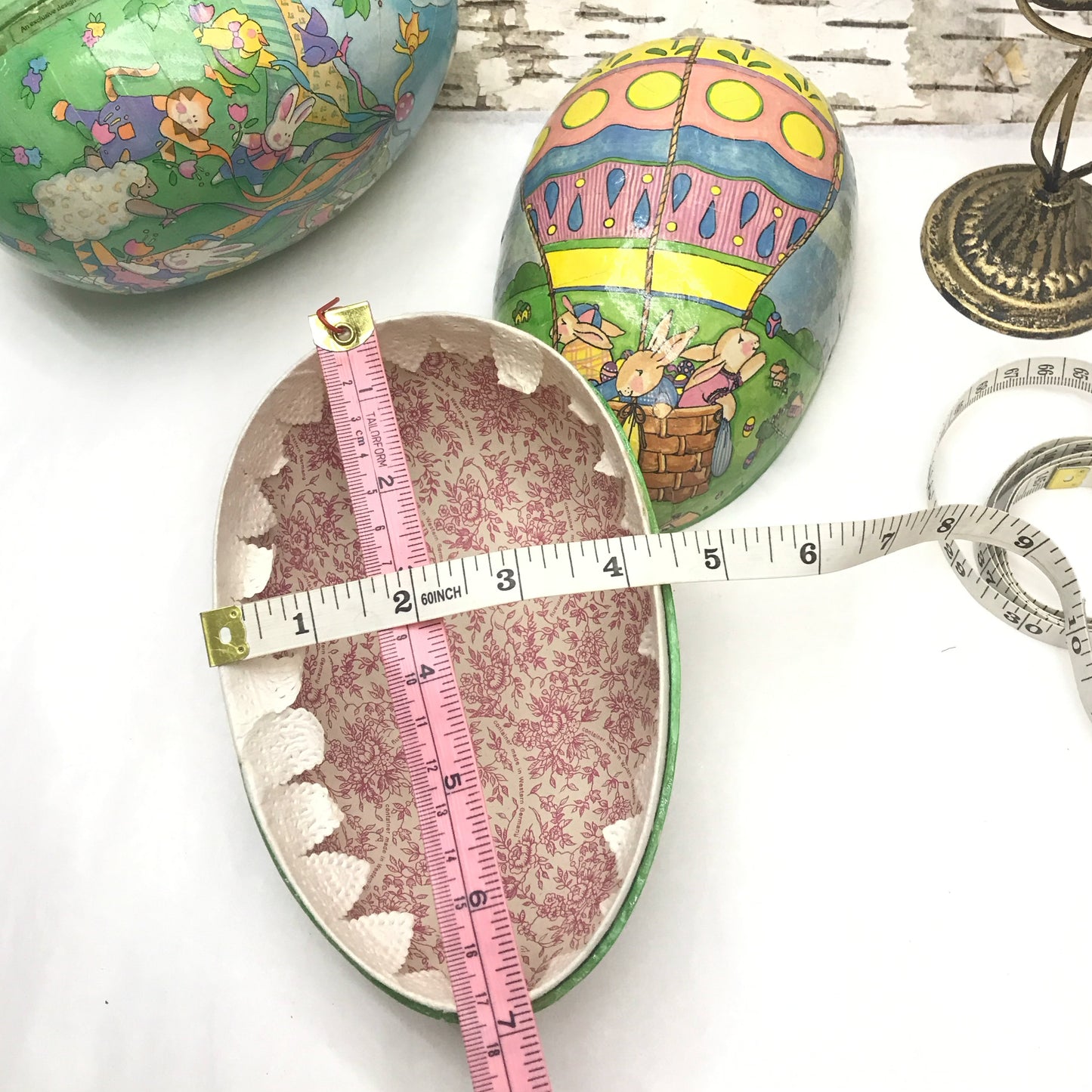 2 Vintage Papier Maché Easter Egg Candy Containers, Made in West Germany