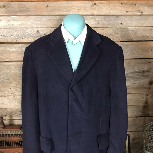 Vintage Men’s Bespoke Winter Wool Coat Lined Dark Blue, Large/Extra Large