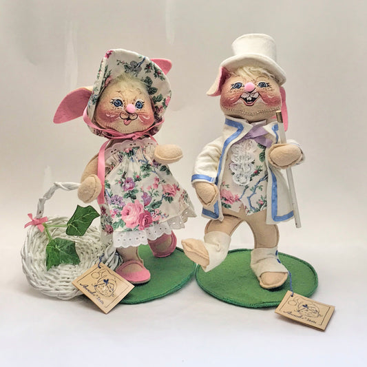 Annalee Easter Parade Bunny Pair with Tags, Seasonal Easter Decor, 12 inches