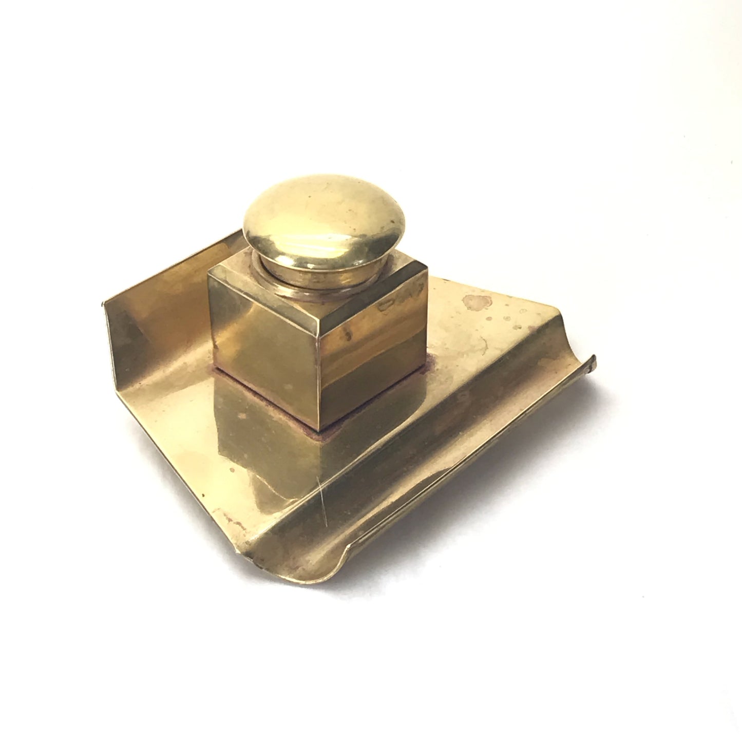 Vintage Brass Plated Copper Inkwell with Glass Liner, Military Style Fountain Pen Inkwell, SIGNIFICANT WEAR and DISTRESS