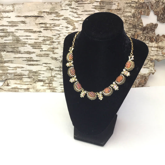 Coro Iridescent Golden Brown Cabochon Necklace