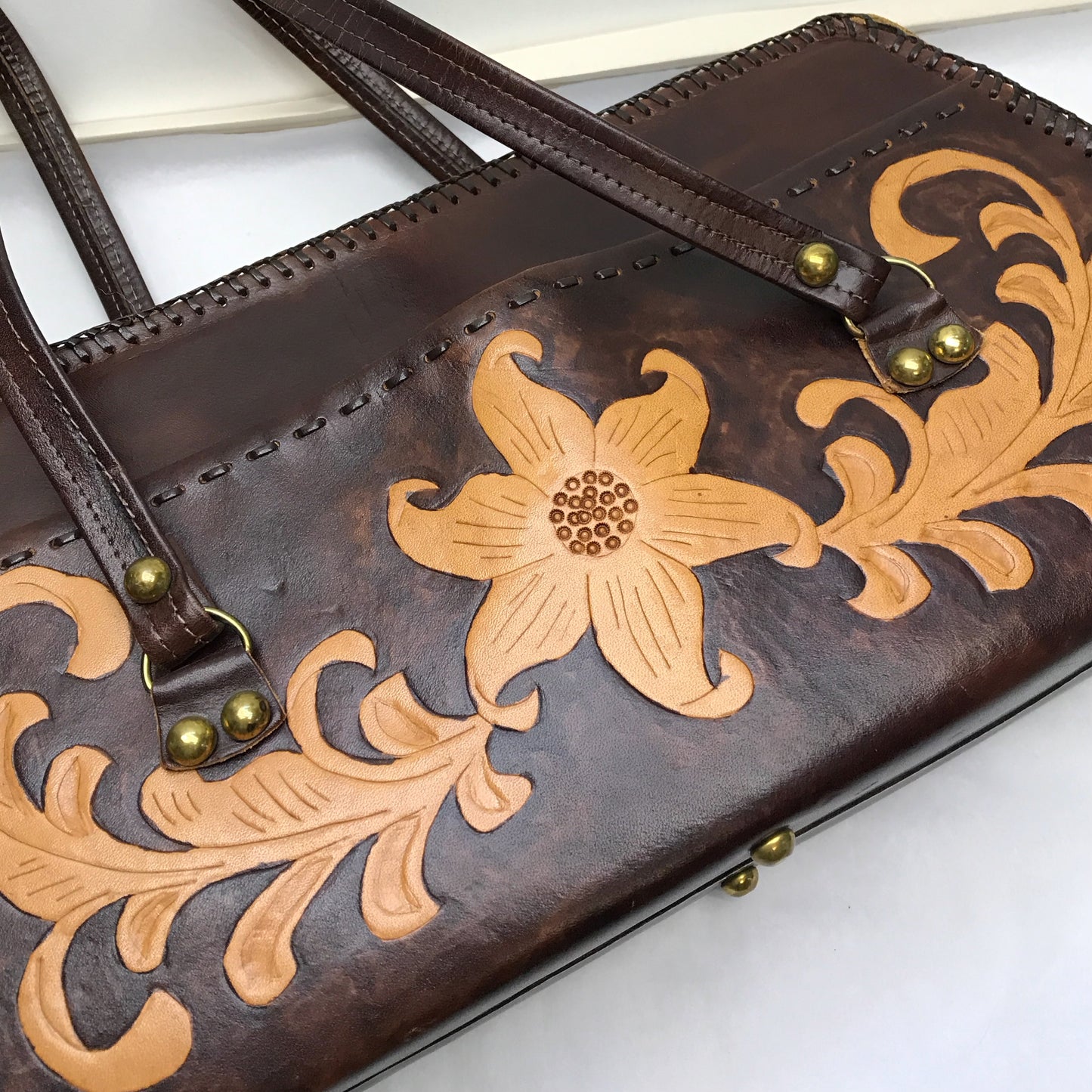 Tooled Leather Purse, Double Handled