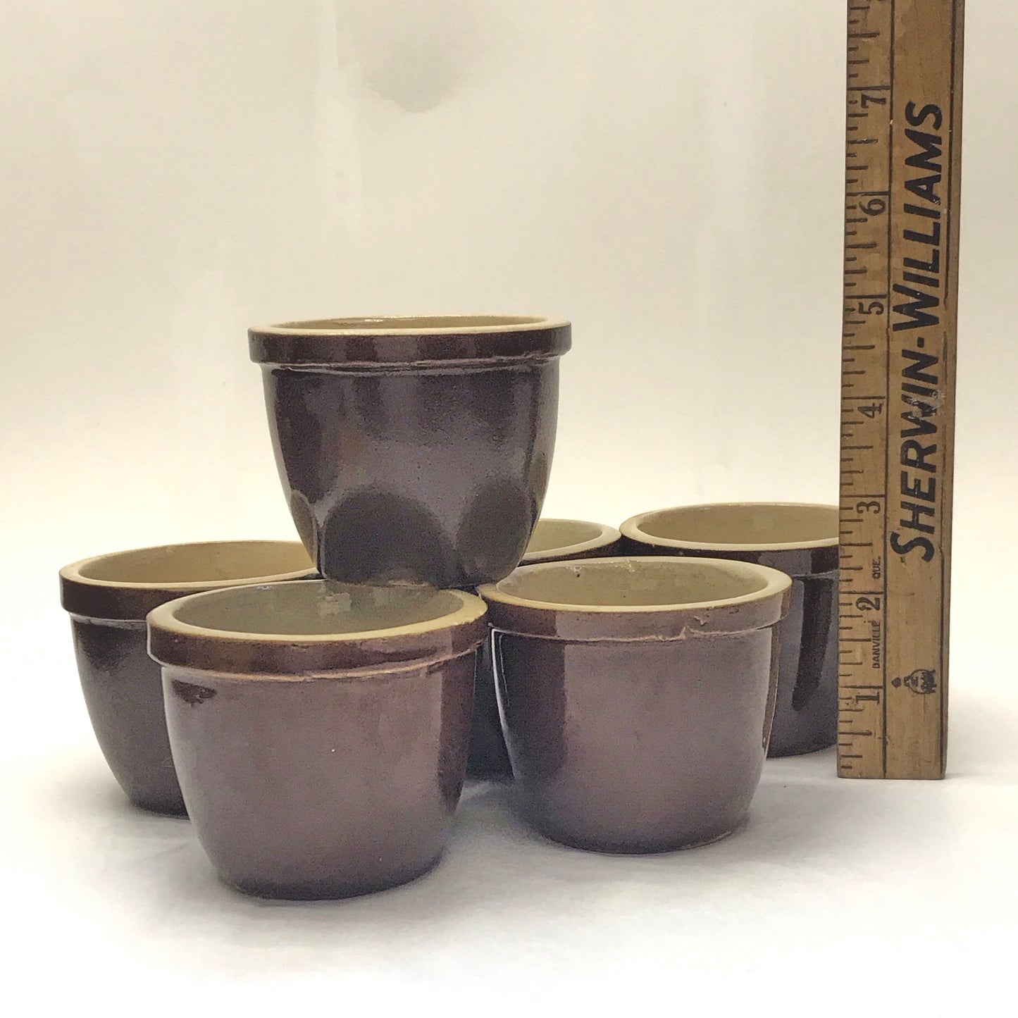6 Small Stoneware Ramekins, 4 Ounce Vintage Pudding Cups, ONE AT FAULT