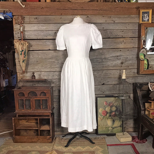 Laura Ashley White Damask Linen Dress