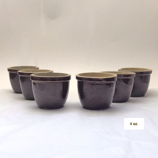 6 Small Stoneware Ramekins, 4 Ounce Vintage Pudding Cups, ONE AT FAULT