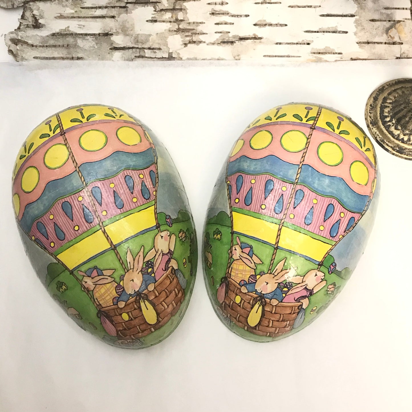 2 Vintage Papier Maché Easter Egg Candy Containers, Made in West Germany