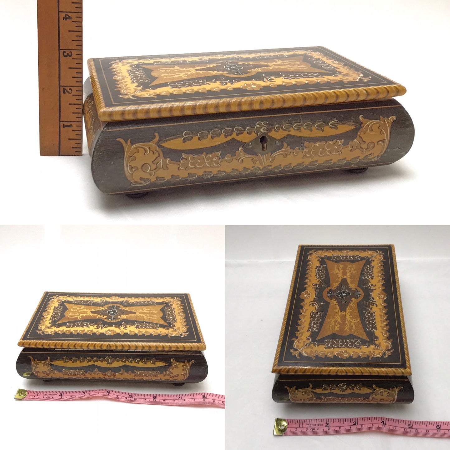 Lador Wood Inlay Music Box, Working Condition, WEAR AND REPAIR