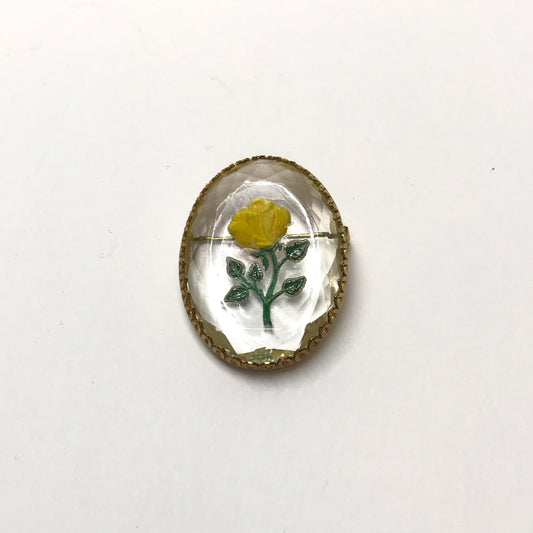 Vintage Glass Intaglio Yellow Rose Brooch
