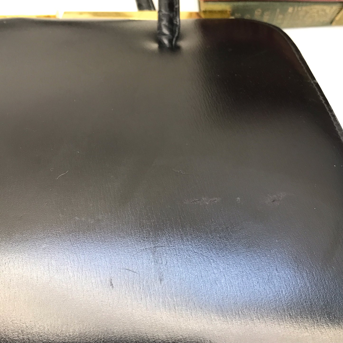 Vintage Black Leather Top Handle Purse with Suede Lining