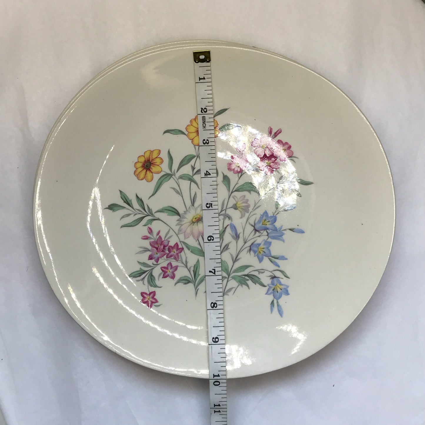 Clarice Cliff Dinner Plates Pink Susan Design for Royal Staffordshire, Set of 7, Pastel Country Wild Flowers