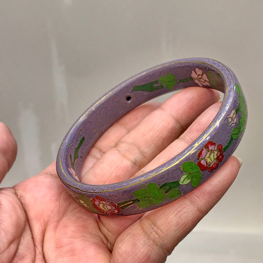 Vintage Chinese Cloisonné Bangle, Wide Floral Bangle