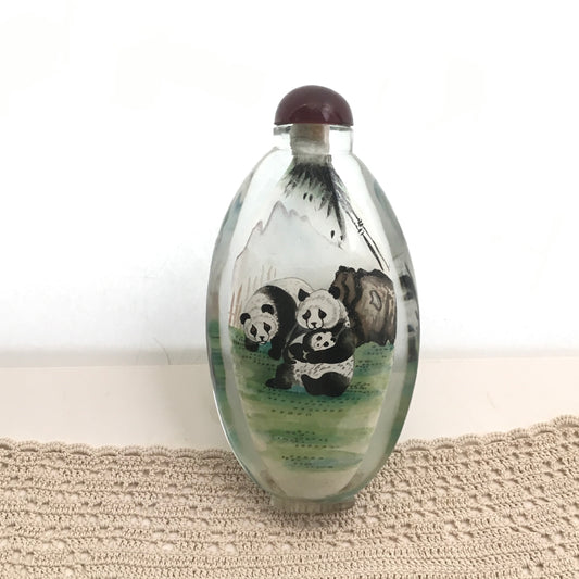 Chinese Reverse Painted Snuff Bottle featuring Pandas