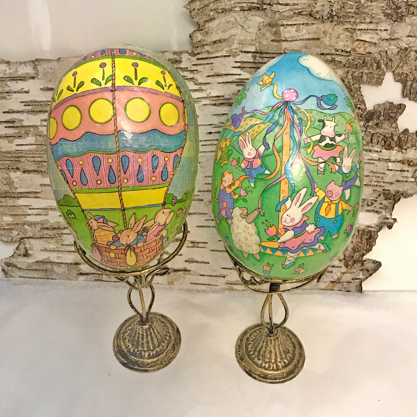 2 Vintage Papier Maché Easter Egg Candy Containers, Made in West Germany
