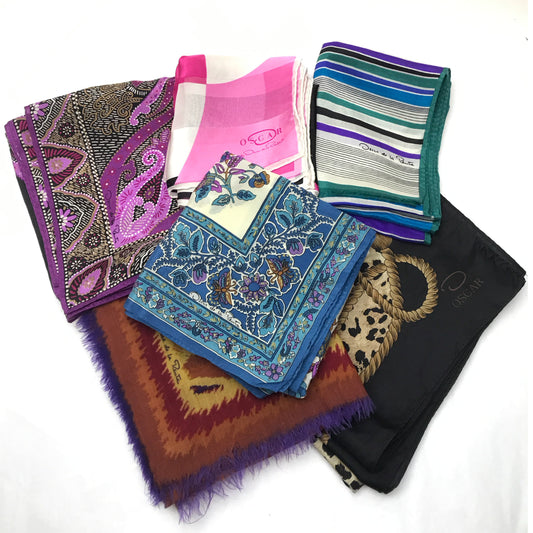 Oscar de la Renta Scarf Lot, 6 Scarves of Varying Dimensions, SMALL FAULTS