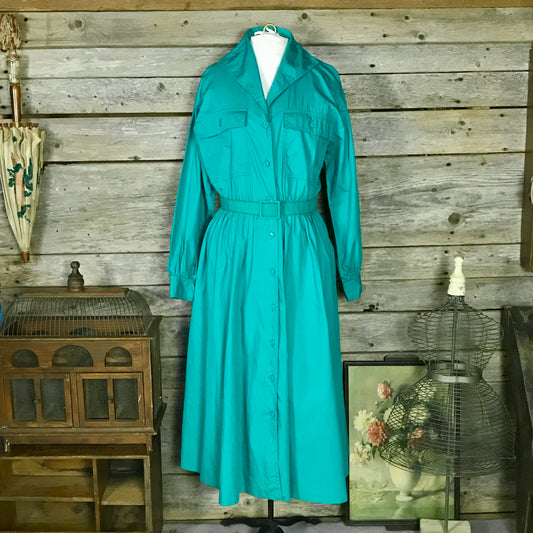 Retro Christian Dior Sport Shirt Dress with Pockets, Green with Irving Samuel Belt, Size 10