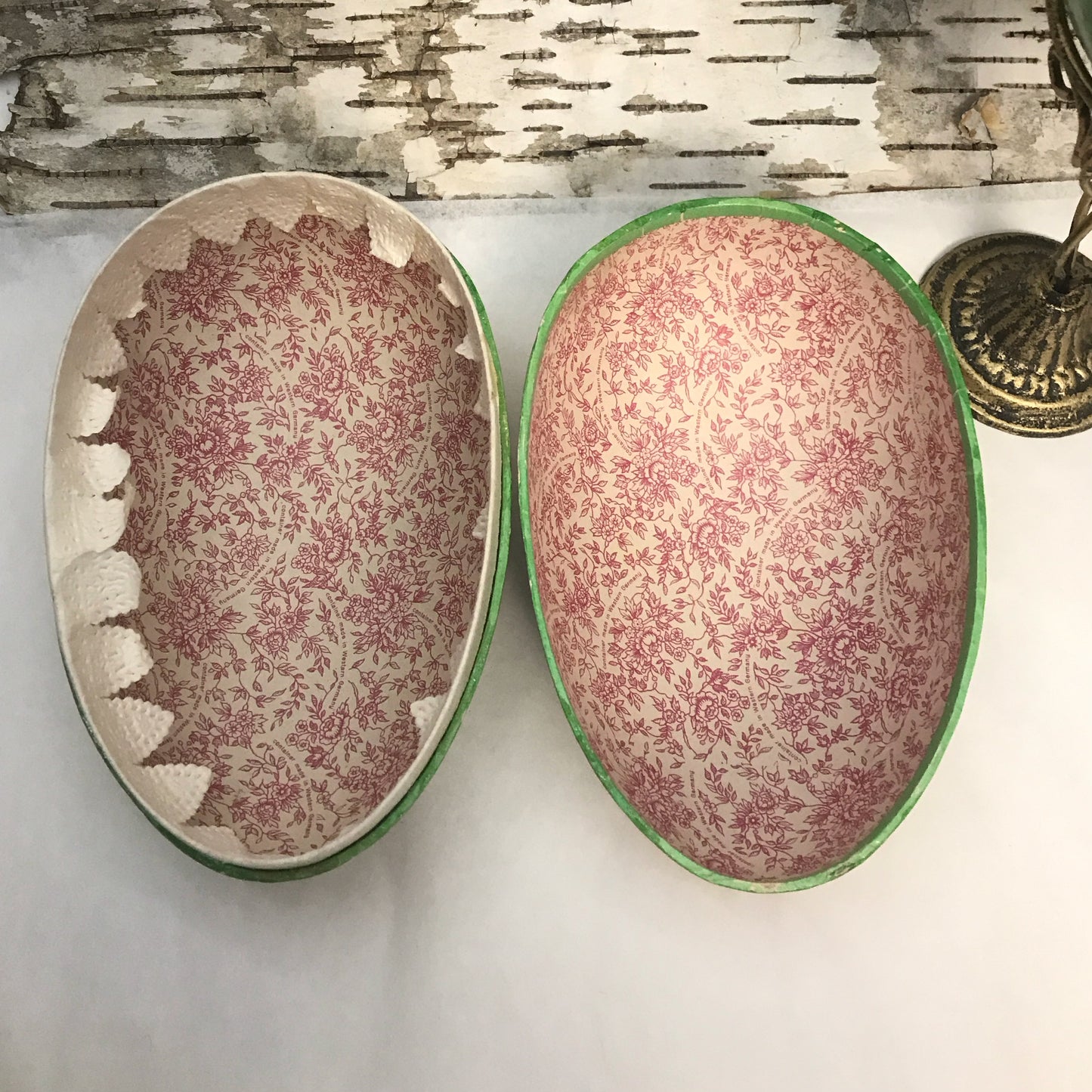 2 Vintage Papier Maché Easter Egg Candy Containers, Made in West Germany
