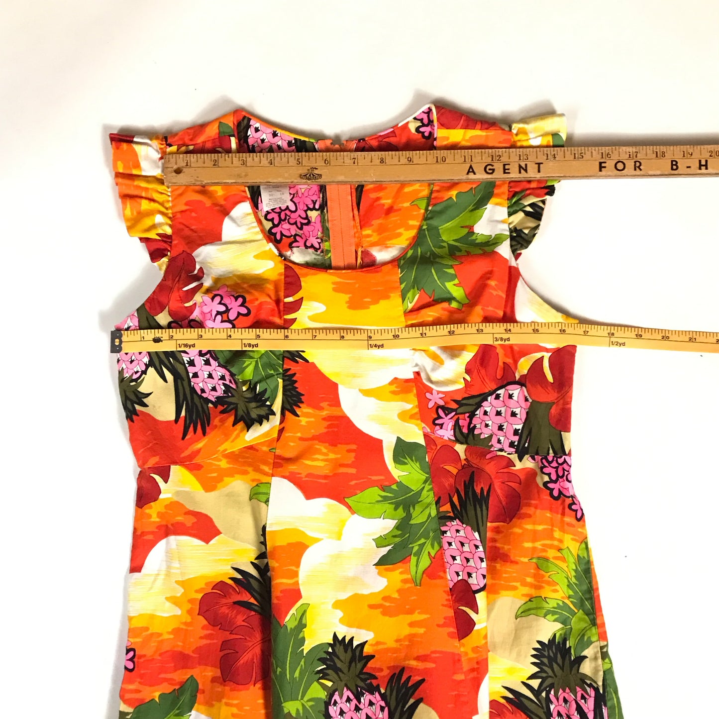 Vintage Floral Hawaiian Dress, Hukilau Fashions, Pink Pineapples and Sunsets, 100% Cotton