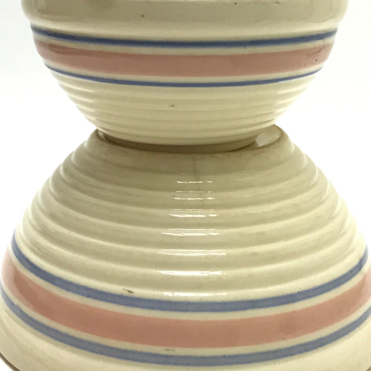 Bee Hive Style Pink Striped Nesting Bowls, 2 Bowls, Signs of WEAR & TEAR
