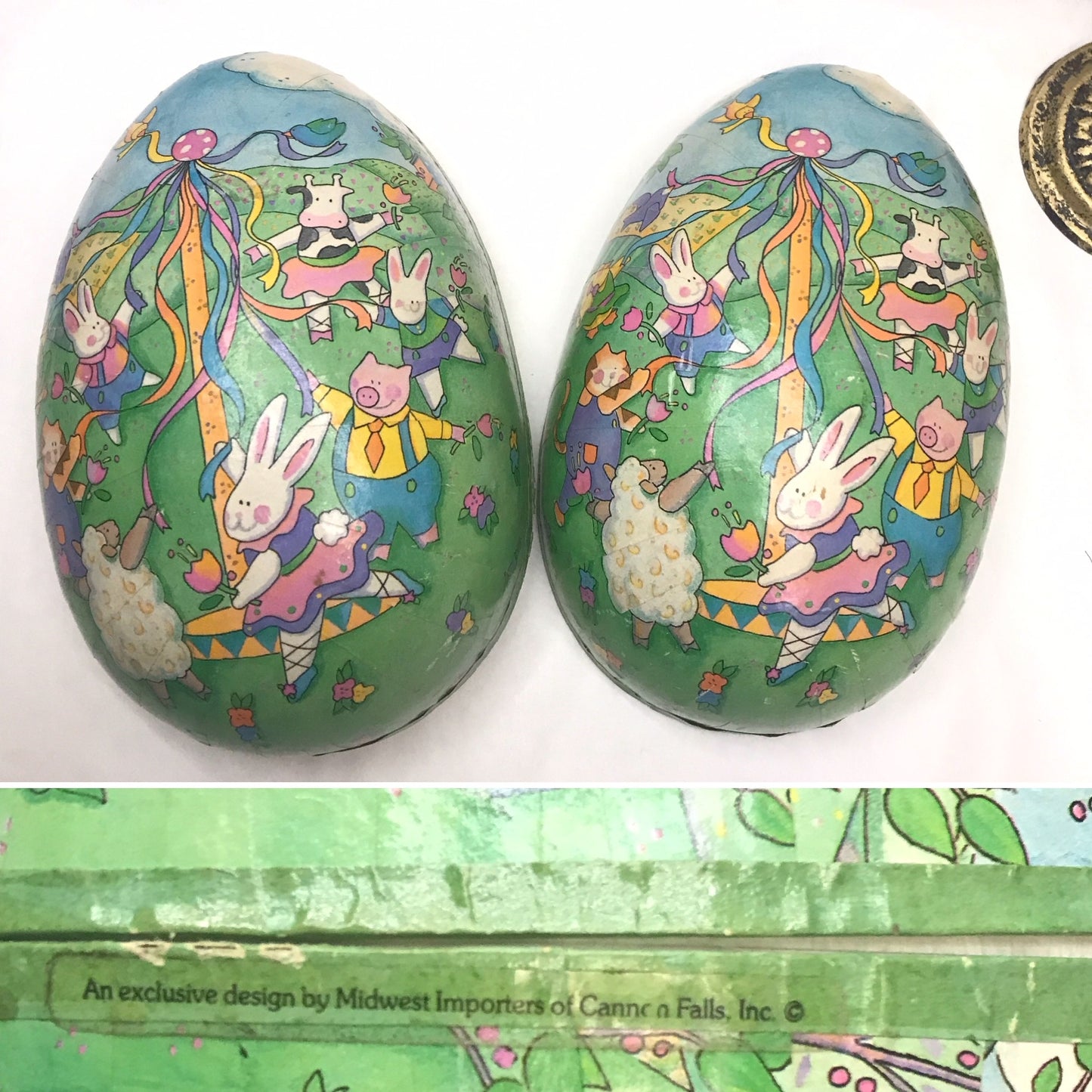 2 Vintage Papier Maché Easter Egg Candy Containers, Made in West Germany