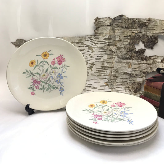 Clarice Cliff Dinner Plates Pink Susan Design for Royal Staffordshire, Set of 7, Pastel Country Wild Flowers