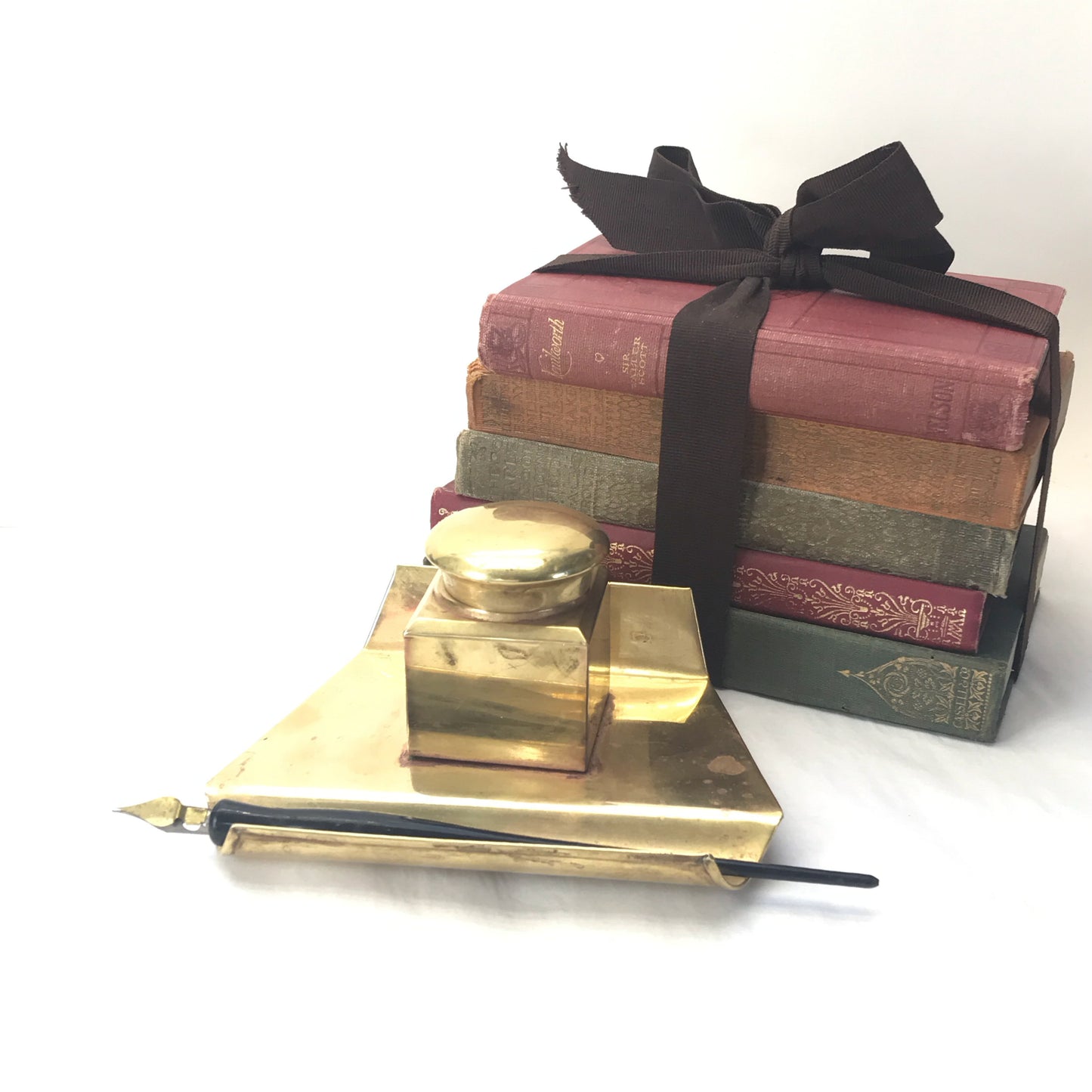 Vintage Brass Plated Copper Inkwell with Glass Liner, Military Style Fountain Pen Inkwell, SIGNIFICANT WEAR and DISTRESS