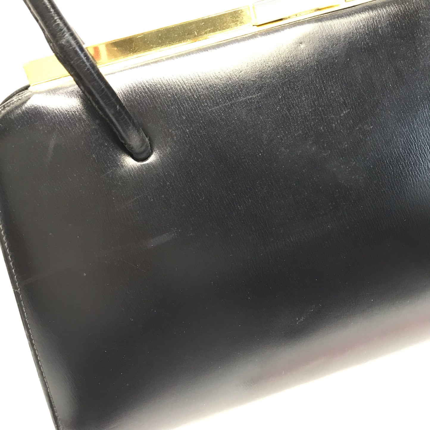 Vintage Black Leather Top Handle Purse with Suede Lining