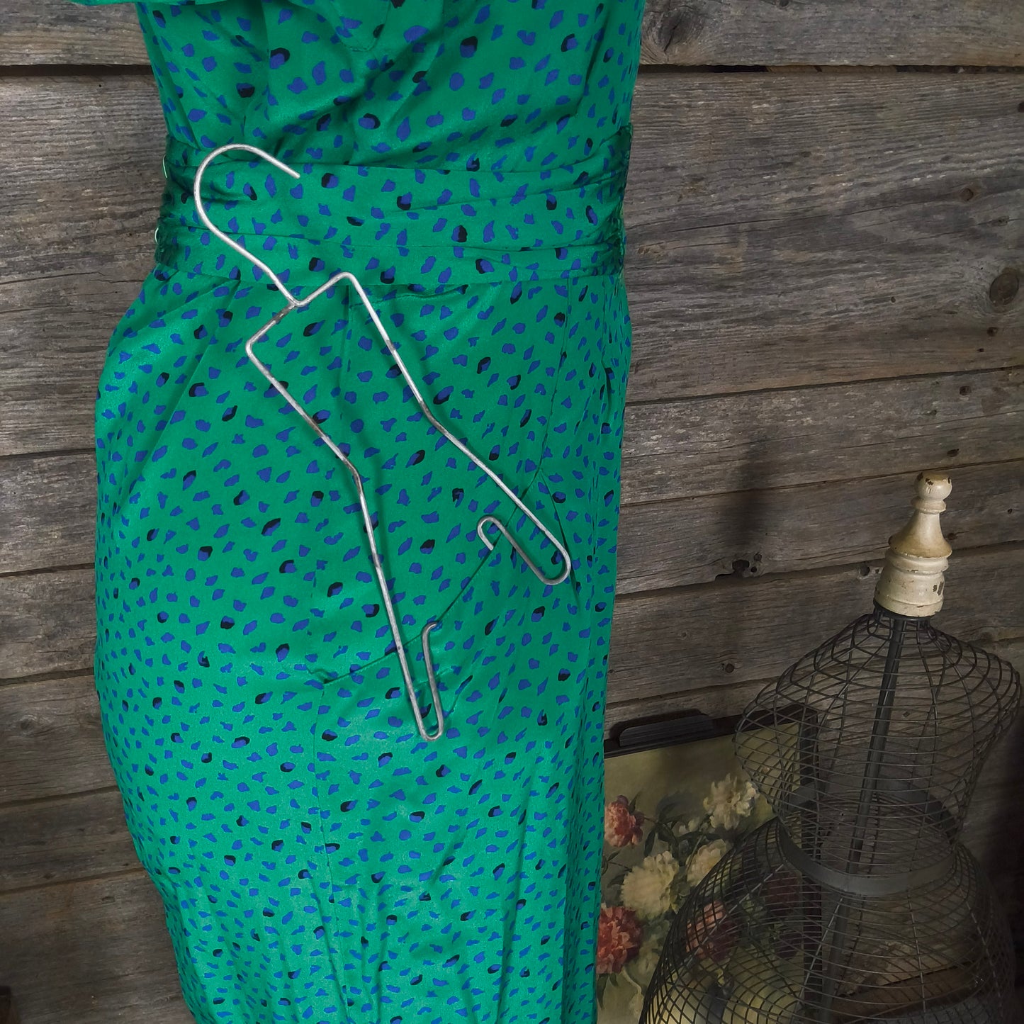 Vintage Robert Haik Green Print Silk Dress, Size 8