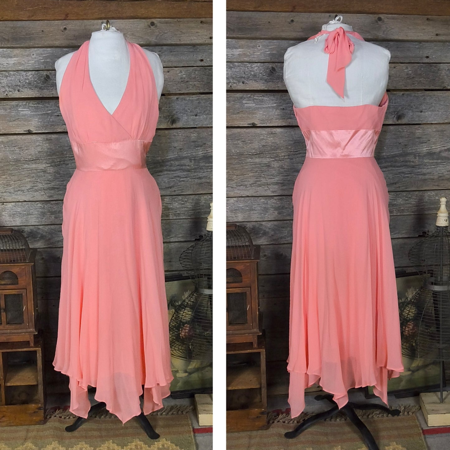 Donna Ricco Pink Silk Halter Dress with Hankerchief Hem, Size 8