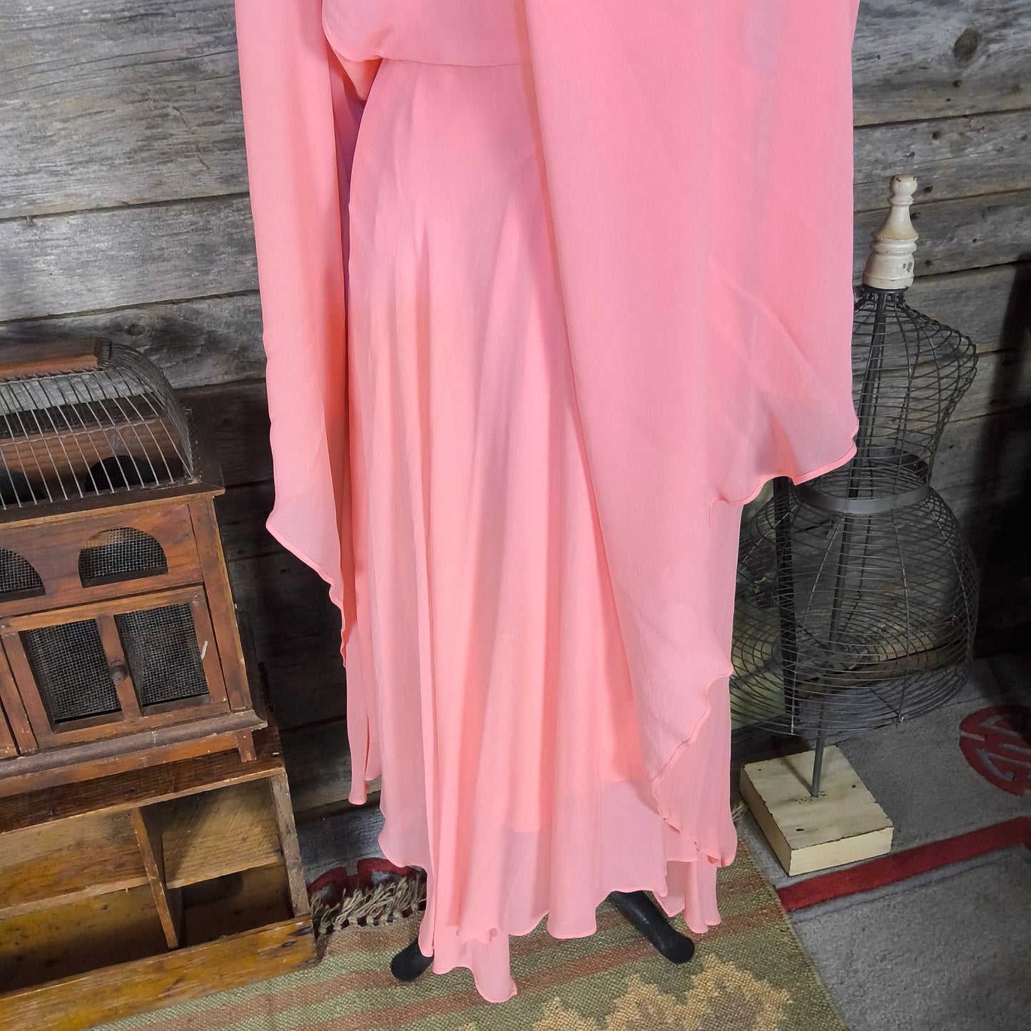 Donna Ricco Pink Silk Halter Dress with Hankerchief Hem, Size 8