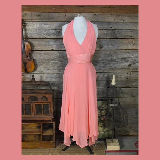 Donna Ricco Pink Silk Halter Dress with Hankerchief Hem, Size 8