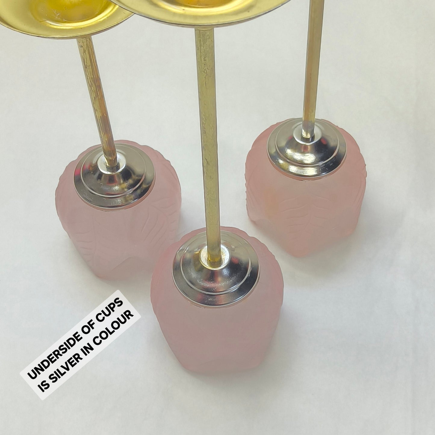 Retro Trio of Votive Candlesticks, Pink Frosted Glass CandleHolders, LIGHT WEAR