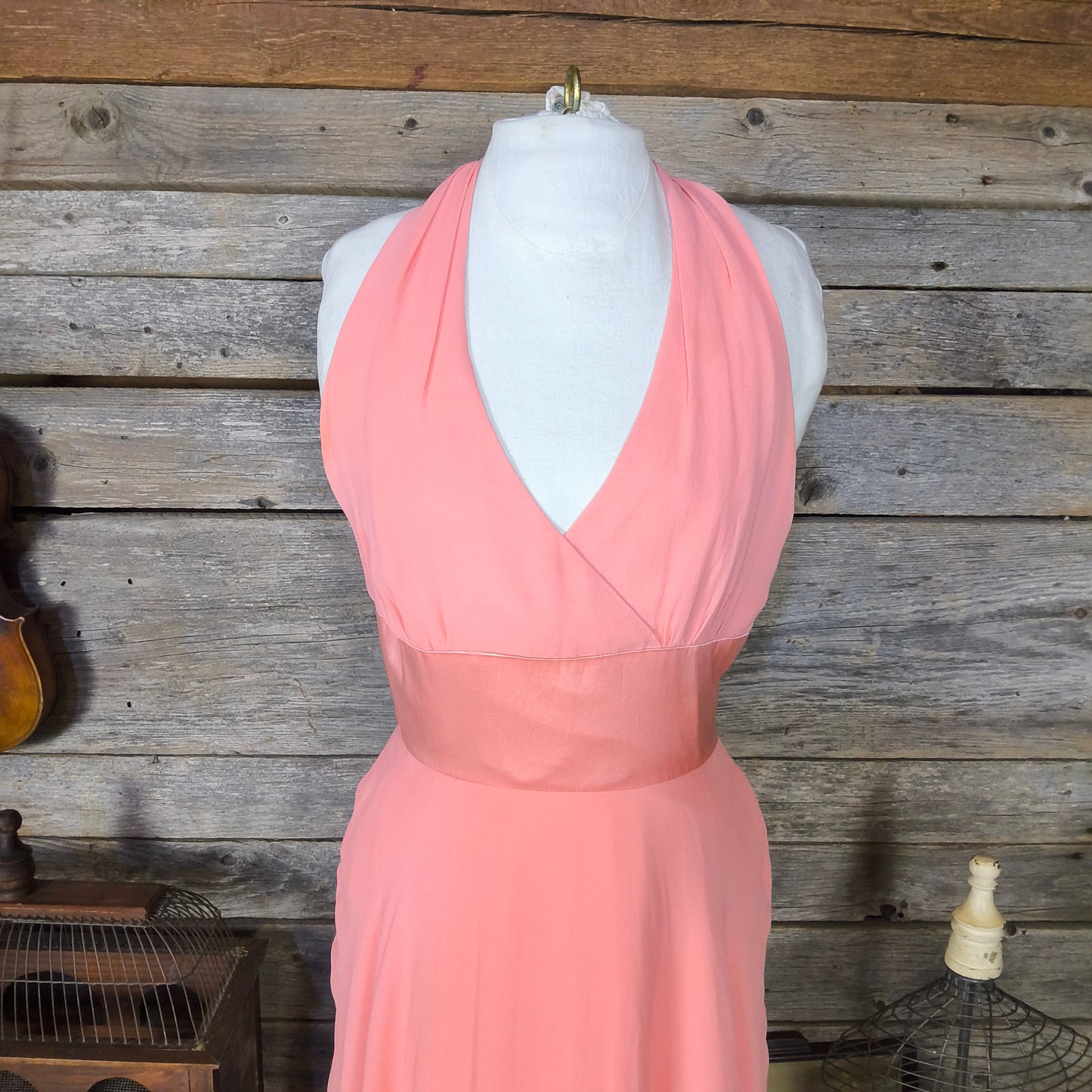 Donna Ricco Pink Silk Halter Dress with Hankerchief Hem, Size 8