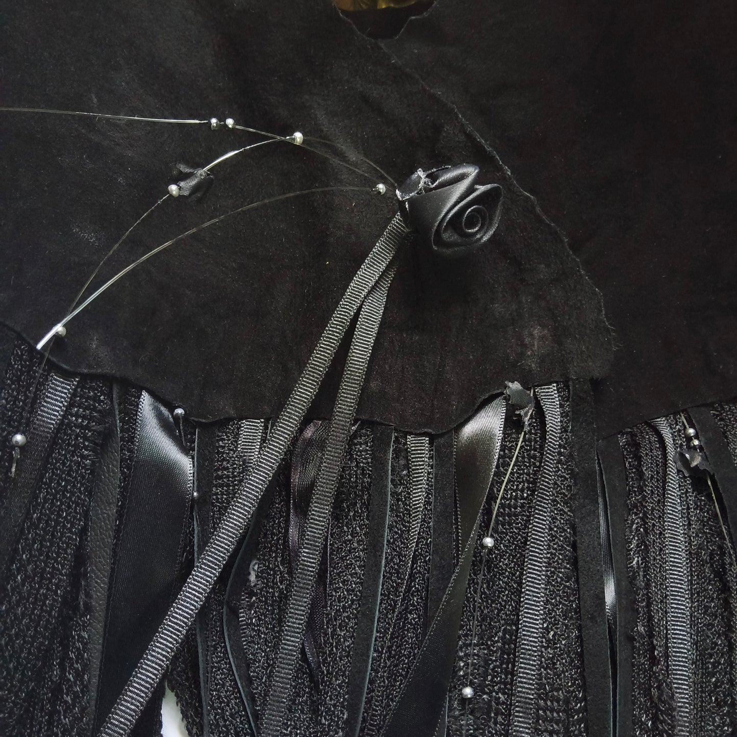 Retro Black Suede Belt or Skirt Overlay with Tassels, Pat Dahnke, Western Style