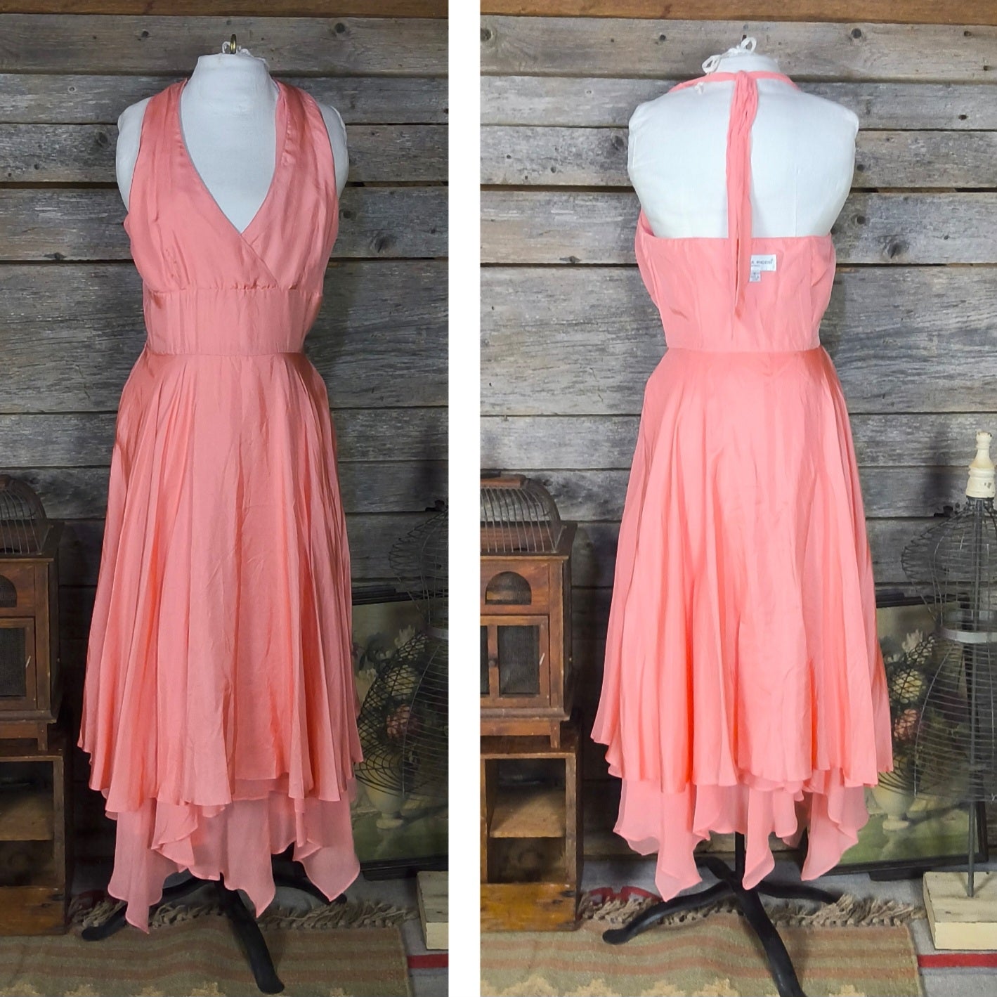 Donna Ricco Pink Silk Halter Dress with Hankerchief Hem, Size 8