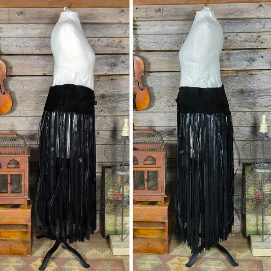 Retro Black Suede Belt or Skirt Overlay with Tassels, Pat Dahnke, Western Style