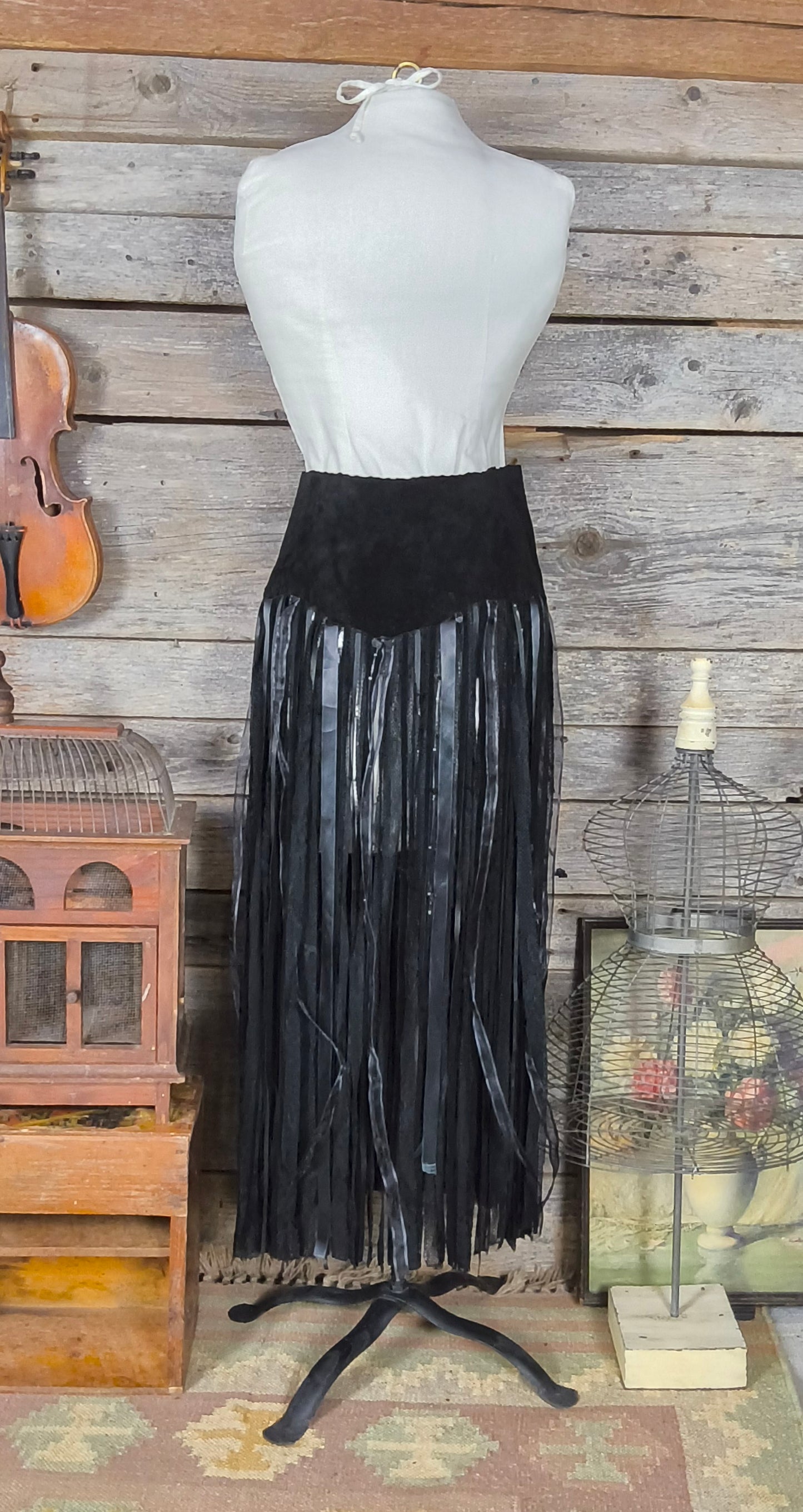 Retro Black Suede Belt or Skirt Overlay with Tassels, Pat Dahnke, Western Style