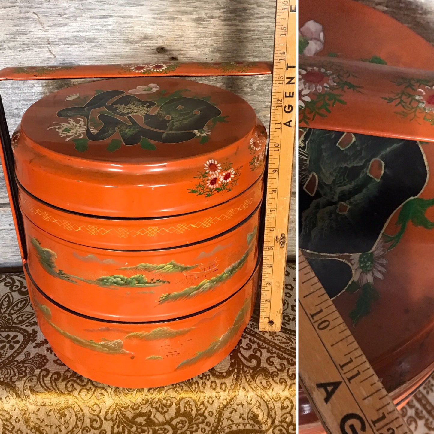 Mid 20th Century Chinese Orange Lacquer Wedding Basket