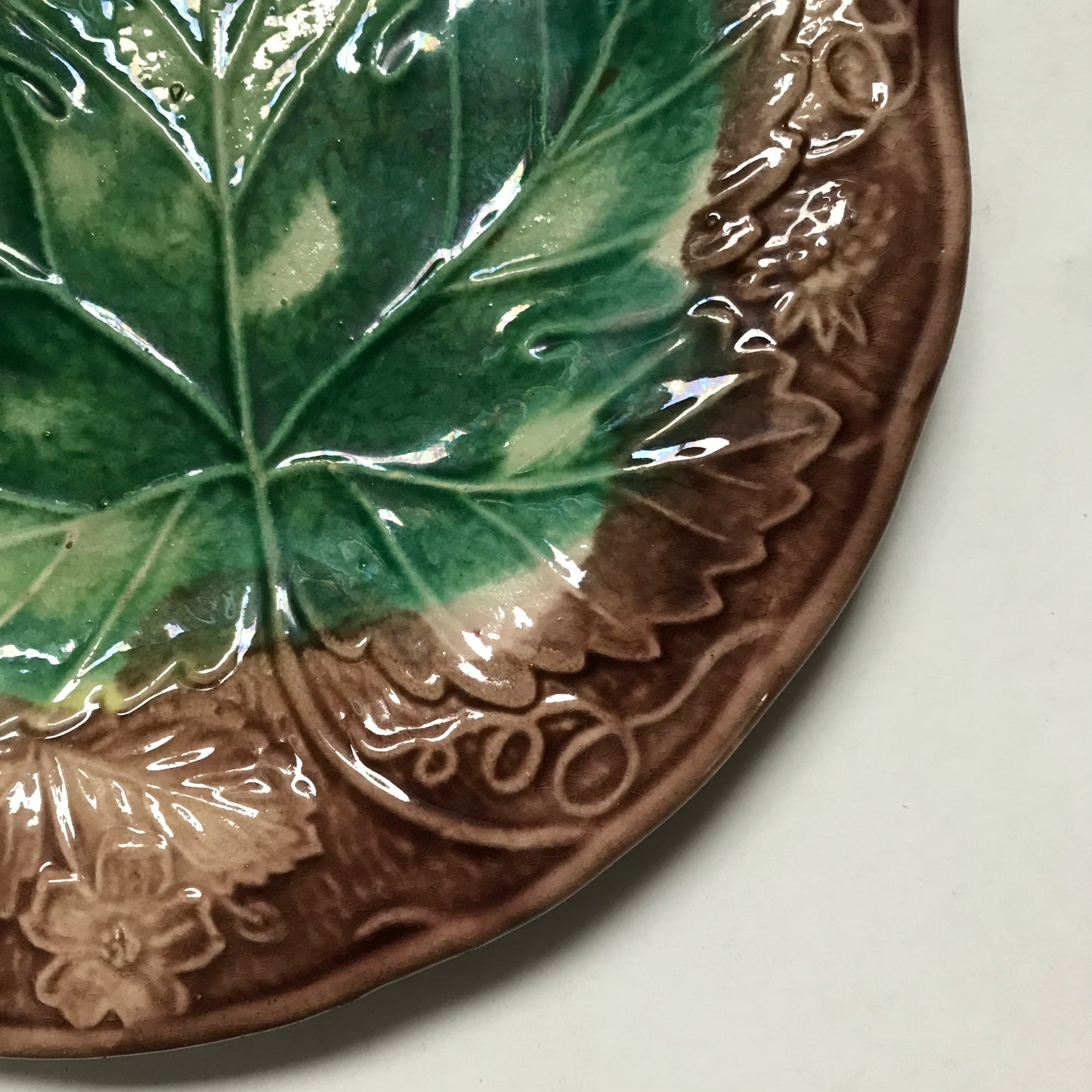 Majolica Grape Leaf and Berry Plate 8 inches