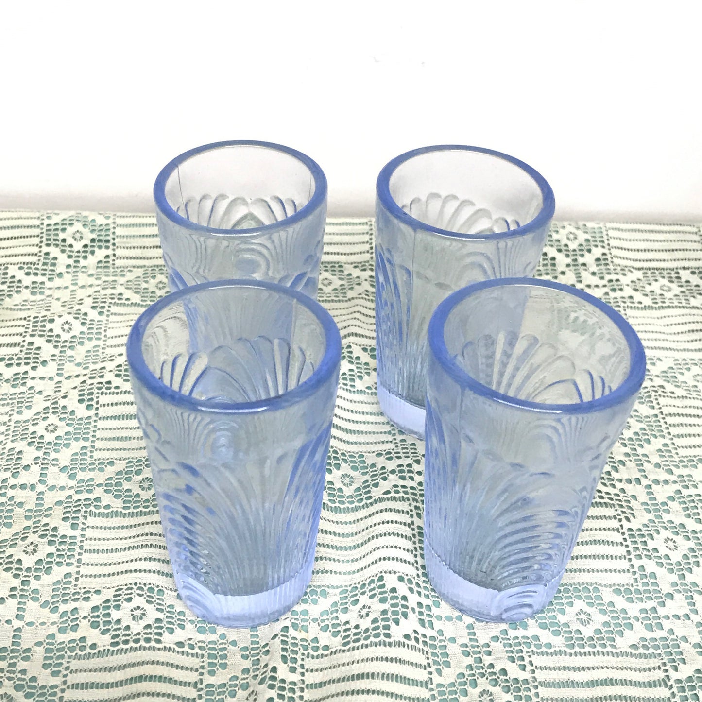 Miniature Periwinkle Blue Glass Pitcher and Glasses