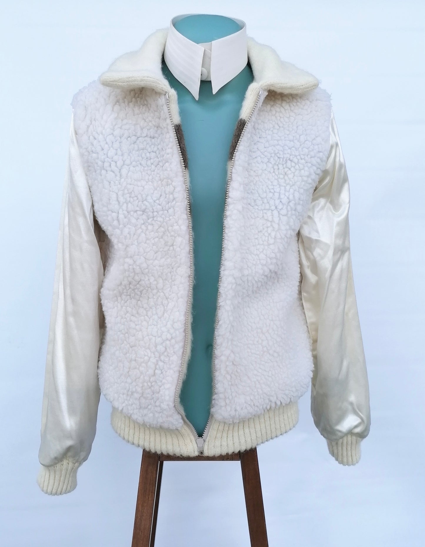 Retro Wool Jacket with Satin and Sheepskin Lining