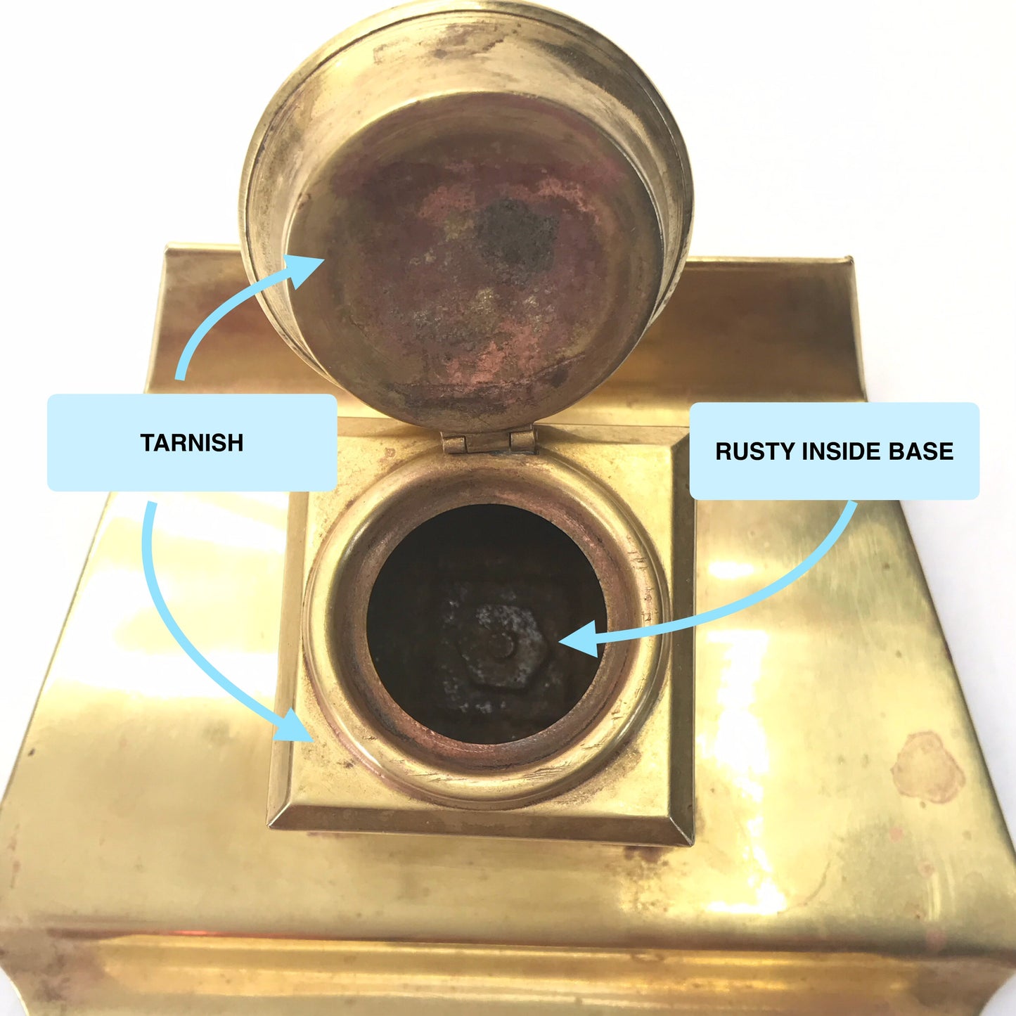 Vintage Brass Plated Copper Inkwell with Glass Liner, Military Style Fountain Pen Inkwell, SIGNIFICANT WEAR and DISTRESS