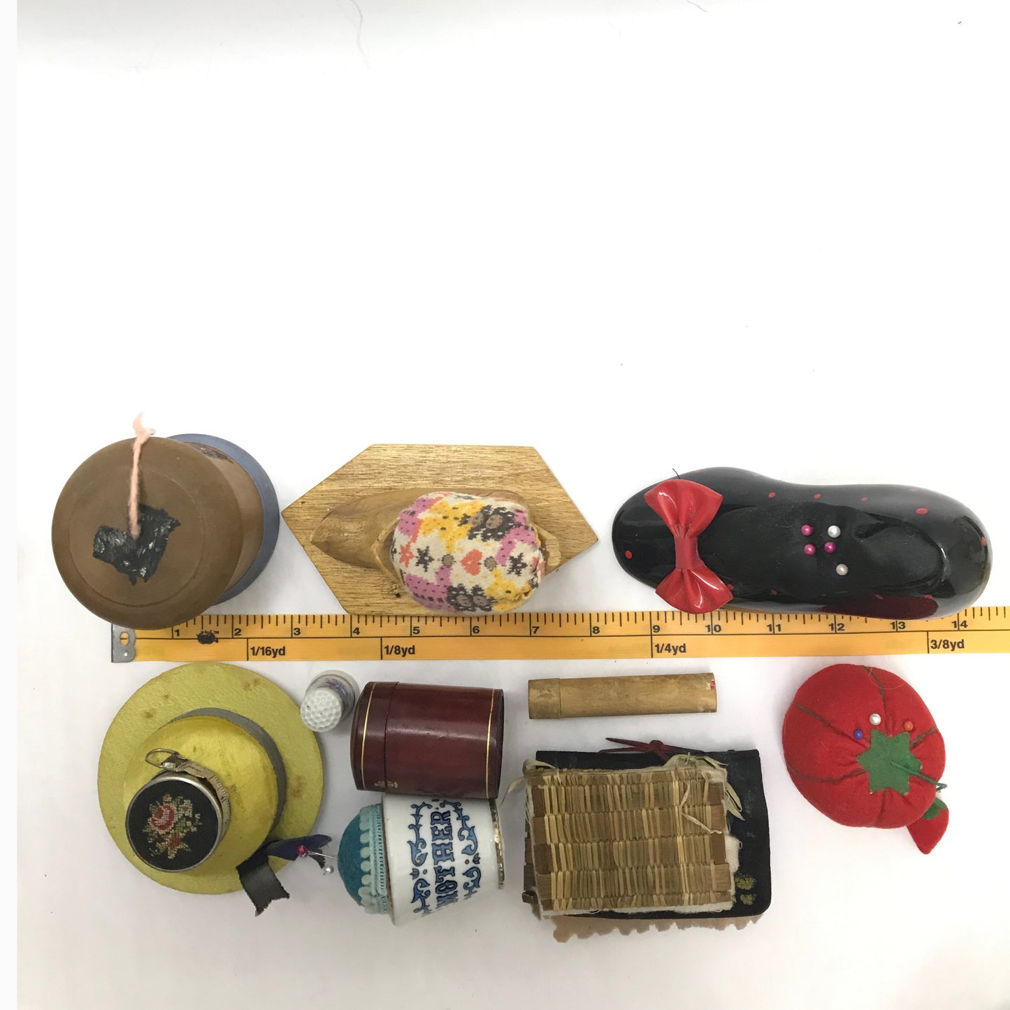 12 Piece Vintage Sewing Accessories Lot, AGE and WEAR to pieces, Needle Books, Sewing Kits, Pin Cushions